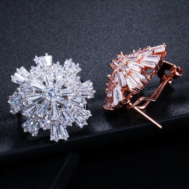 

Bilincolor fashion rose gold and silver color crystal snow flake stud wedding earring for women with lock on back