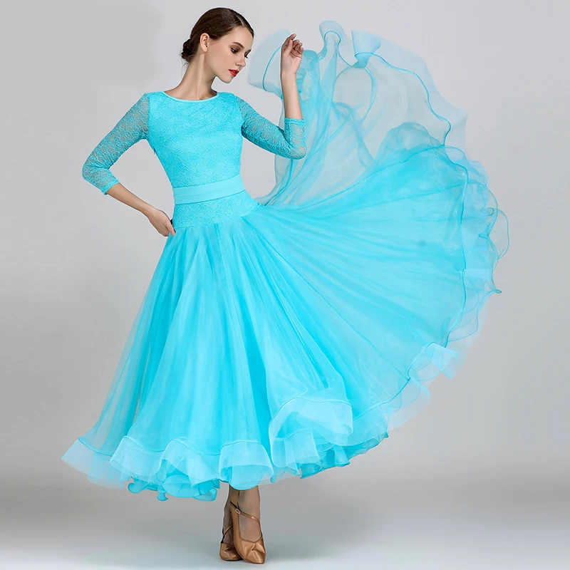 Fashion Ballroom Dance Competition Lace Clothes Waltz Performance Dress