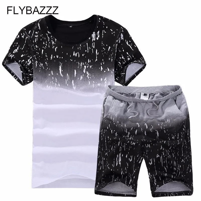 

New Summer Men Running Suit Print Beach Vacation Tracksuit Men Sportswear Set Men's Clothing 2Pcs T Shirt Shorts Mens Sports Set