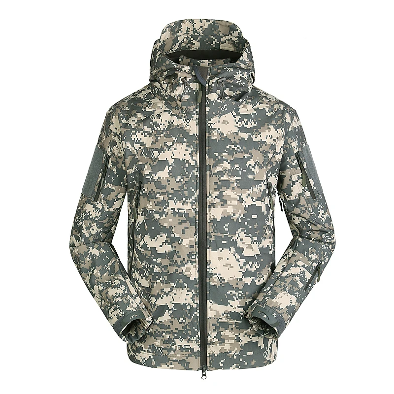 Revestimento de Escudo Macio dos Homens Cabolsa de Camuflagem com Capuz Térmicas à Prova de Vento Quente à Prova ao ar Livre Militar Tático Blusão Esportes Água d' 19 Jaq. caminhada