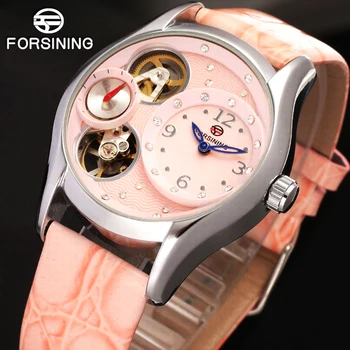 

FORSINING Watches Men Genuine Leather Automatic Mechanical Watches Women Tourbillion Pink Self-wind Dress Clock Relogio Feminino