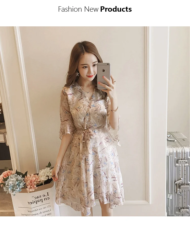 Snordic/лето ; модная Корейская версия нового женского длинного темперамента; милое тонкое шифоновое платье с цветочным принтом