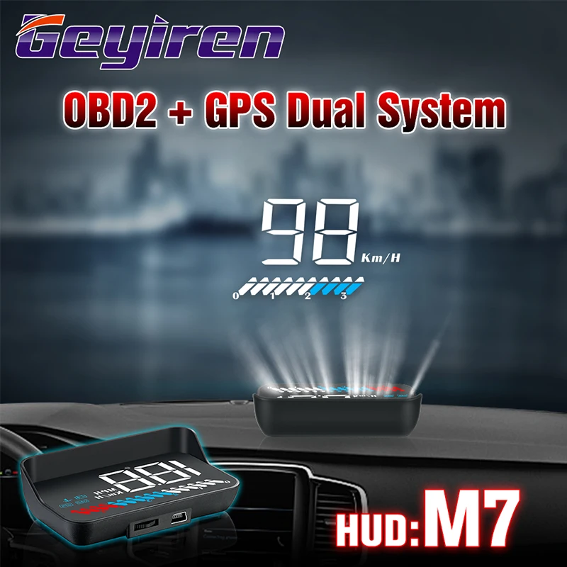 GEYIREN hud obd дисплей OBD2+ gps двойная система M7 дисплей на голову gps превышение скорости автомобиля дисплей на голову obd2 hud Дисплей автомобиля