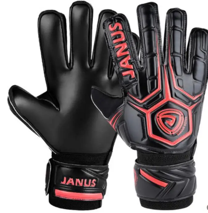 Janus новые профессиональные взрослые футбольные вратарские перчатки футбольный комплект вратаря тренировочные перчатки защита пальцев JA919 - Цвет: black red