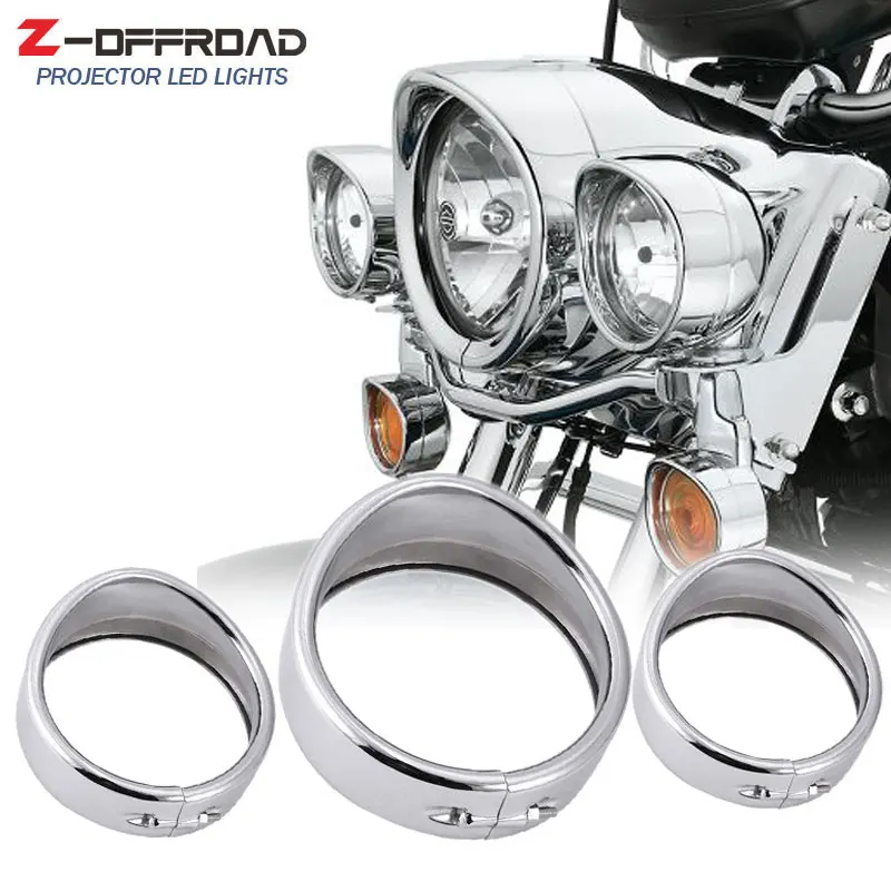 Black/Chrome 7" Motorcycle Headlight and 4.5" Auxiliary Lights Decorate