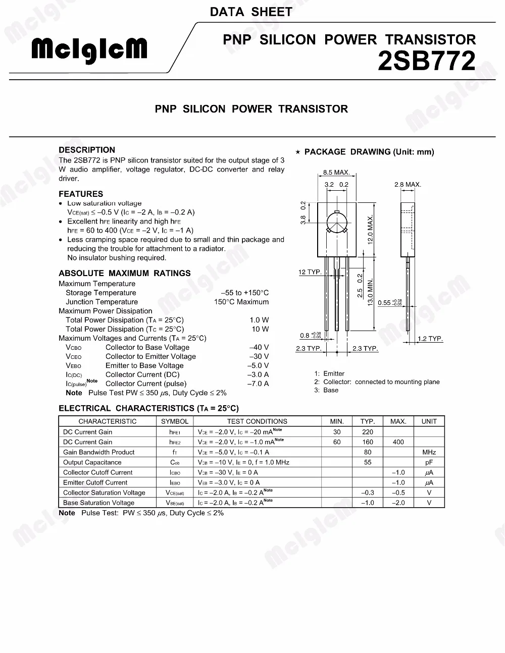 Triode Transistor B772 2SB772 3A/40V PNP Power Triode MCIGICM 50pcs