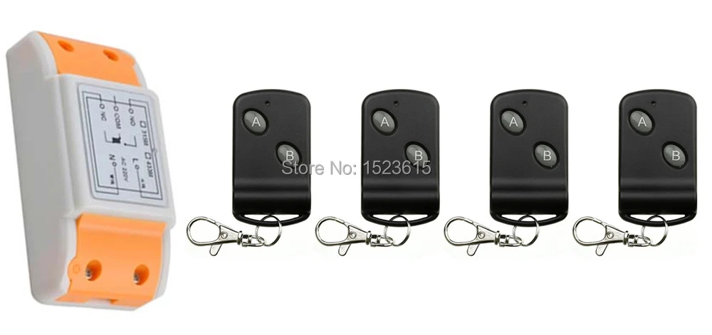 

High quality AC220V 1CH 10A Wireless Power Switch System teleswitch 1 Receiver & 4Transmitter Learning Code Toggle Momentary