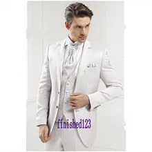 Новая мода стиль две кнопки Белый Жених Смокинги друзей жениха Мужские свадебные костюмы выпускного вечера Жених(куртка+ брюки+ жилет+ галстук) K: 982
