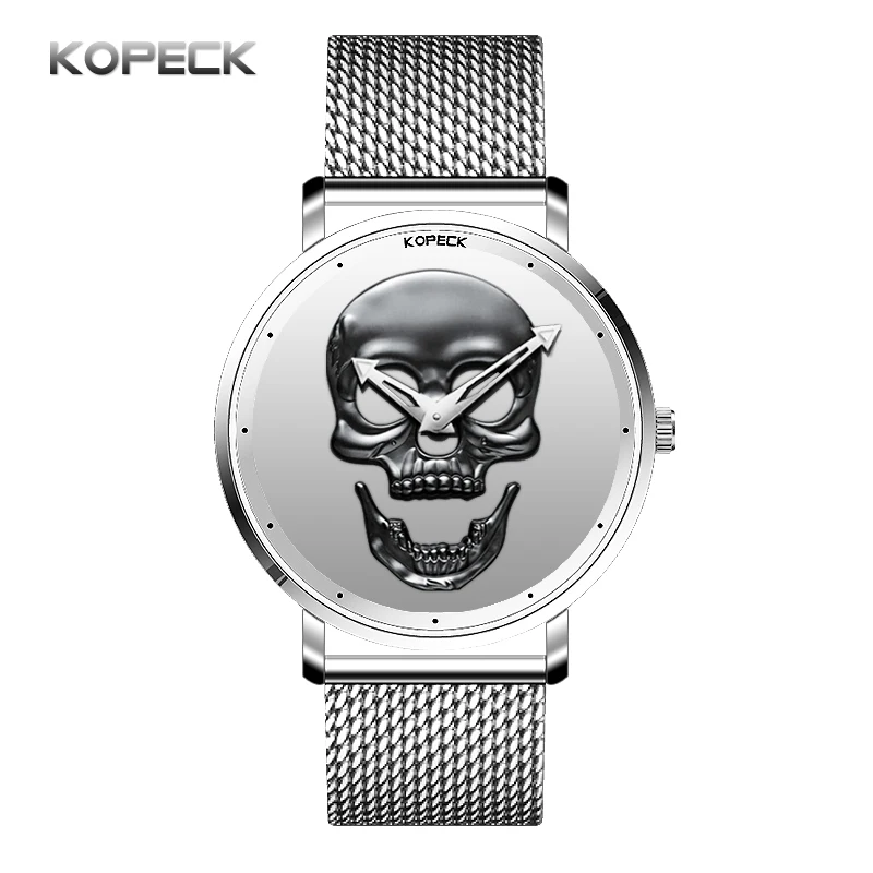 

Creative Top Brand Luxury Men's Quartz Watch Skull Ghost Head Luminous Hands Hour Genuine Leather Men Wristwatch Reloj Hombre