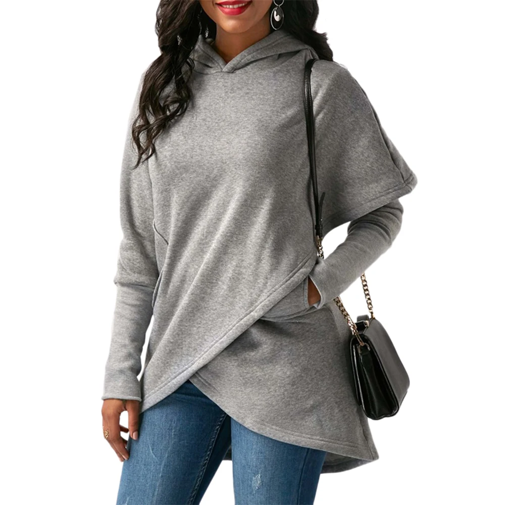

Joineles Plus Size Solid Women Hooded Spring Autumn Long Sleeve Casual Hoodie Female irregular streetwear women's pullover tops