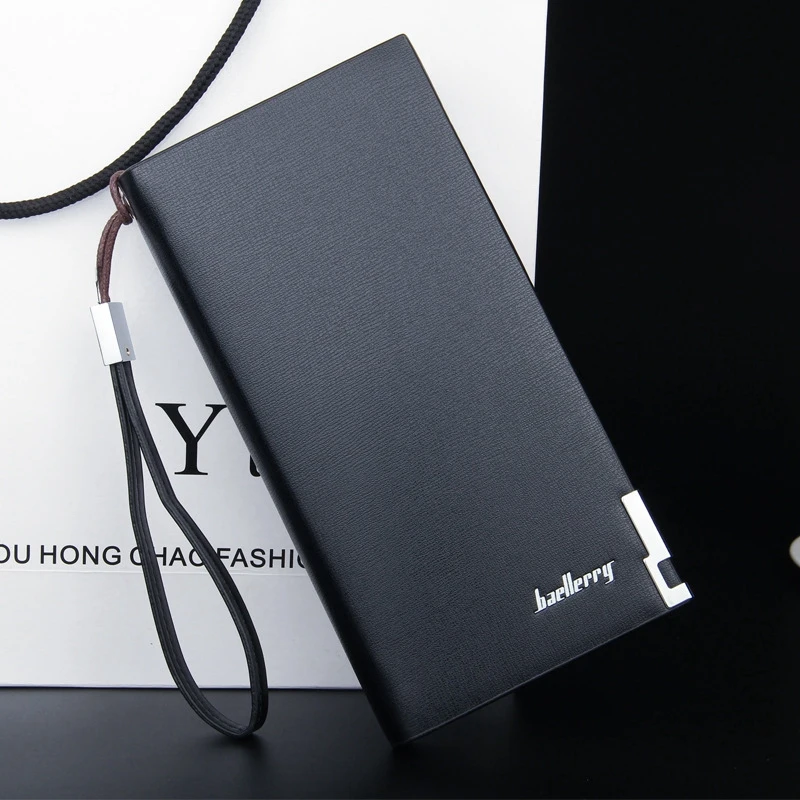 

Men leather wallet with strap high quality zipper wallets men famous brand long purse male clutch casual style long money bag