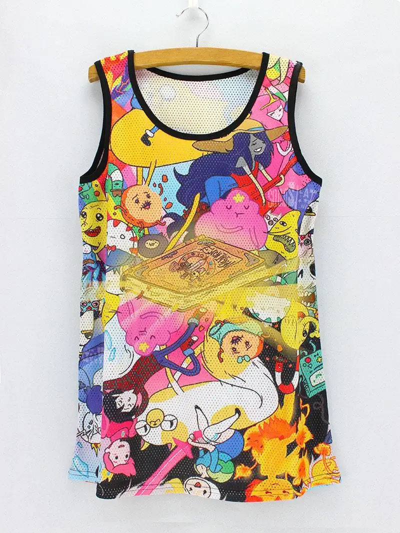 

American & European fashion Graffiti cartoon printing tranks 2016 novelty summer dress for women breathable holes fabric