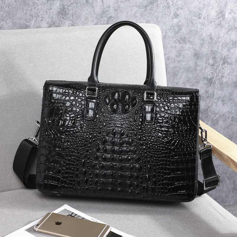 

BAQI Men Handbags Briefcase Bag Crocodile Pattern Cow Leather Man Shoulder Messenger Bag Password Lock Men Computer Business Bag