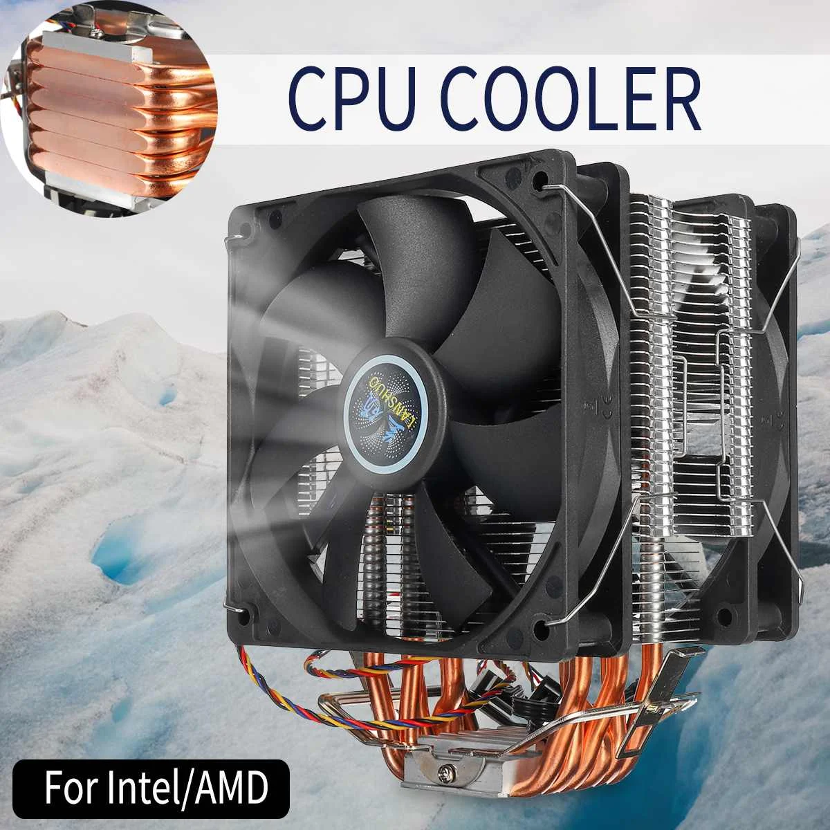 

12cm Dual Fan 6 Heat Pipes CPU Cooler Heatsink Radiator CPU Cooler Fan Cooling Cooler for LGA 1150/1151/1155/1156/1366/775 AMD