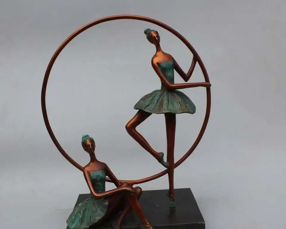 

15"Western Art sculpture Bronze Marble Abstract Two Belle ballerina Statue
