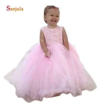 

ink Tulle Flower Girl Dress Lace Gowns Open Back Birthday Party Cute Girls Pageant Gowns with Big Bow Vestidos de Fiesta D917