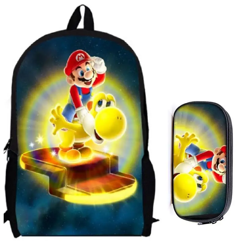 16 дюймов Mario Bros Sonic the Hedgehog, школьная сумка для детей, рюкзак для мальчиков, детские школьные наборы, сумка-карандаш, школьная сумка для малышей - Цвет: 2Pcs Mario 09