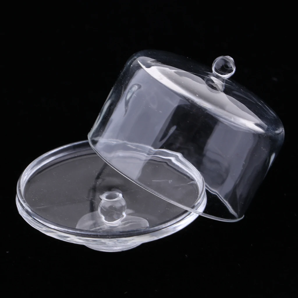 1/12 Miniature Dollhouse Acrylic Cake Plate Stand Fruit Snack Tray with Cover Kitchen Supplies #1