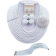 Мода нигерийские Свадебные африканские Бусины Jewelry Set White Crystal Цепочки и ожерелья Браслет Серьги комплект ювелирных изделий cps-272
