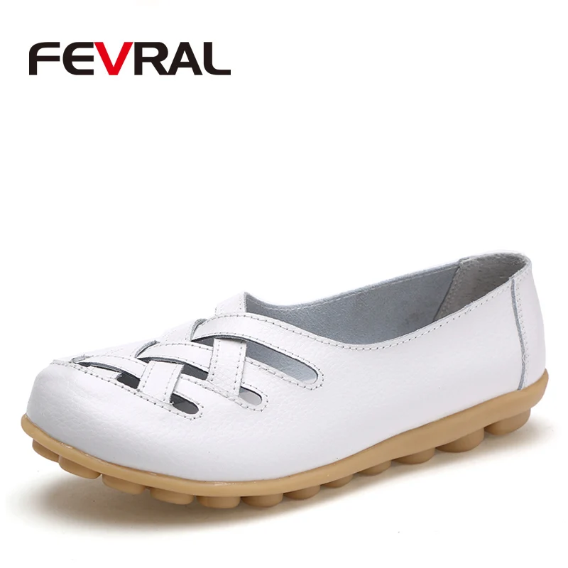 FEVRAL/Модная женская обувь на плоской подошве; сандалии для девочек на резиновой подошве с круглым носком; удобная женская обувь из яловой кожи без застежки - Цвет: White