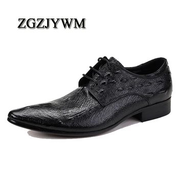 

ZGZJYWM Fashion Comfortable Brand Design Men's Crocodile Pattern Genuine Leather Lace-Up Pointed Toe Oxford Casual Brogue Shoes