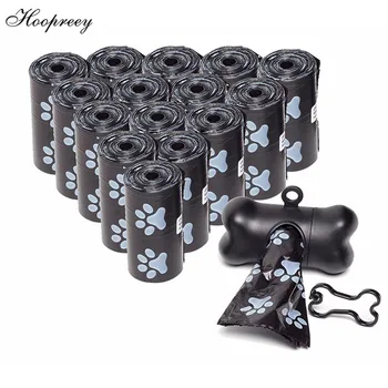 

10 Rolls=150pcs Degradable Pet Dog Waste Poop Bag + FREE Bone Dispenser Paw Print Clean up Refills Bulk Roll Shit Picking Bags