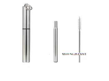 

100pcs/lot Portable Reusable Folding Drinking Straws Stainless Steel Metal Telescopic Straw with Aluminum Case & Cleaning Brush