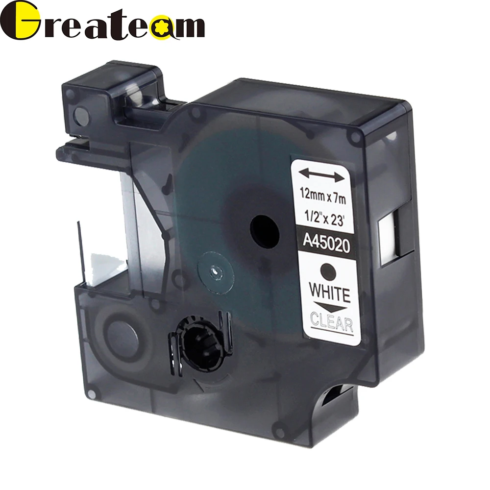 Greateam A45020 совместимый с DYMO D1 S0720600 45020 белый на прозрачной этикетке Кассета для Dymo
