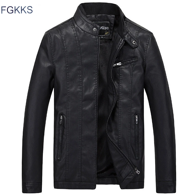 FGKKS мужские мотоциклетные кожаные куртки осень зима мужская мода искусственная PU куртка пальто мужские высококачественные повседневные кожаные куртки
