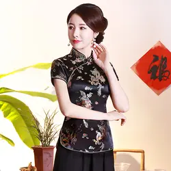 Новые летние короткий рукав блузка Китайский Женский Винтажная с драконом рубашка традиционные животные Тан костюмы плюс размеры Топы
