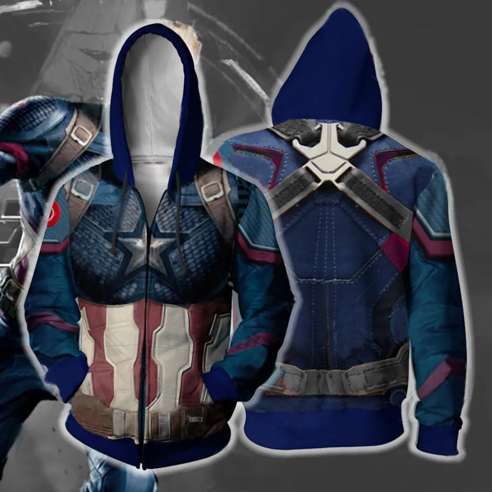 

Avengers Endgame Captain America Quantum Realm Sweatshirts Hoodie Cosplay Costume Jackets Men Top Coat Zipper Casual Hoded