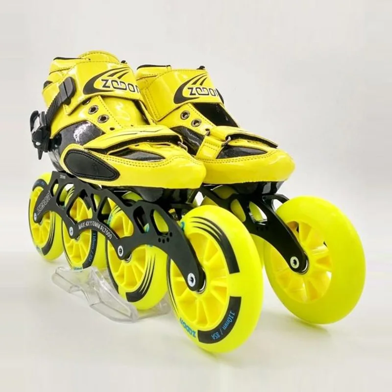 يستحق! الكربون الألياف الفيبرجلاس سرعة حذاء تزلج بعجلات الأصفر كيد الكبار المنافسة الشارع سباق أحذية رياضية التدريب Patines