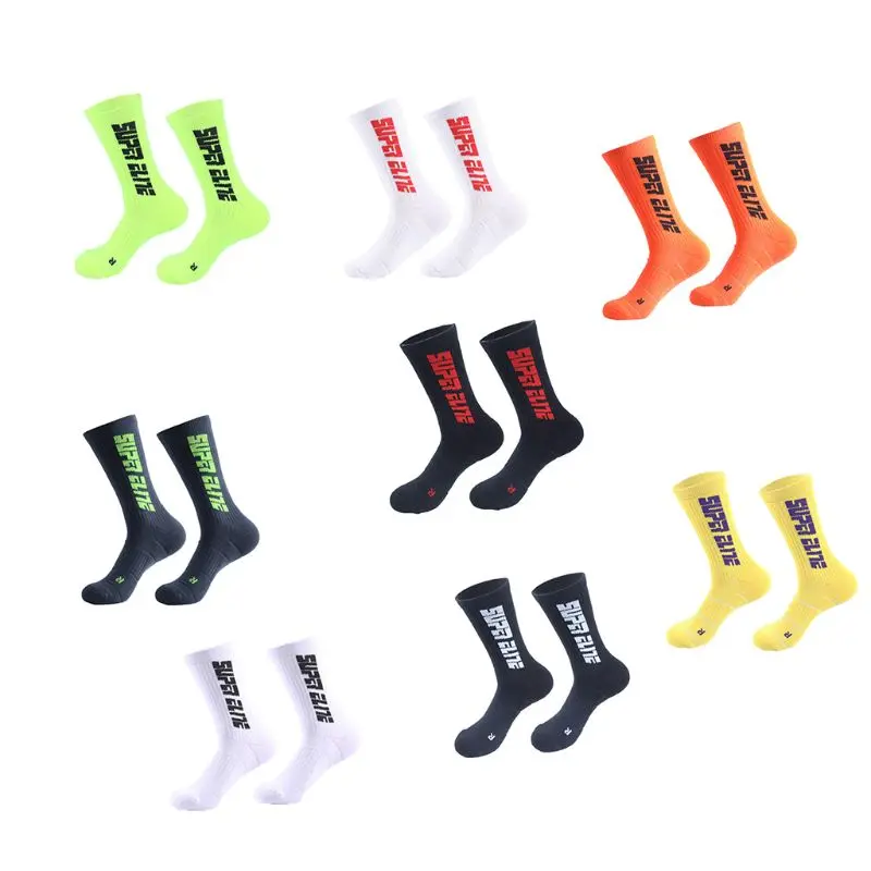 

Mens Thicken Towel Bottom Basketball Mid-Calf Long Socks Contrast Color Letters Sweat Deodorant Sports Running Athletic Hosiery
