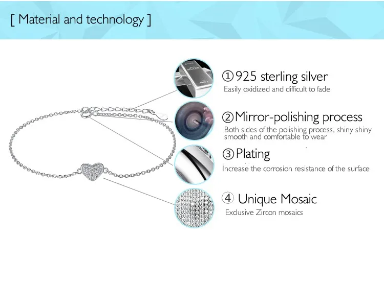 Романтический 925 стерлингового серебра Белый CZ Хрустальное сердечко Любовь Шарм Браслеты для женщин ювелирные аксессуары YS1027