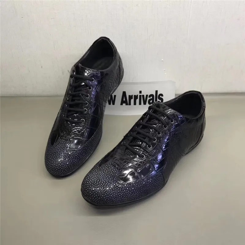 US $373.29 Authentic Sand Stingray Skin Soft Rubble Sole Mens Casual Flats Shoes Exotic Genuine Real Crocodile Leather Male Laceup Shoes