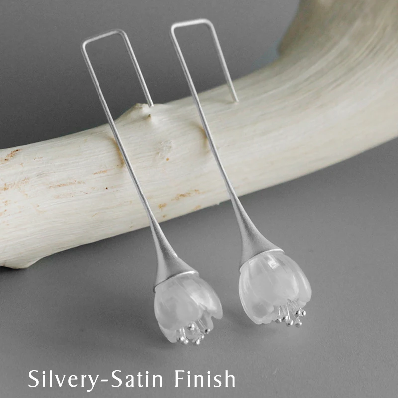 Lotus Fun Real 925 Sterling Silver Natural Crystal Handmade Designer Fine Jewelry Delicate Fresh Flower Drop Earrings for Women