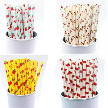 

Fruit watermelon Cherry Flower Paper Straws for Birthday Wedding Decorative Party Supplies Creative Drinking Straws
