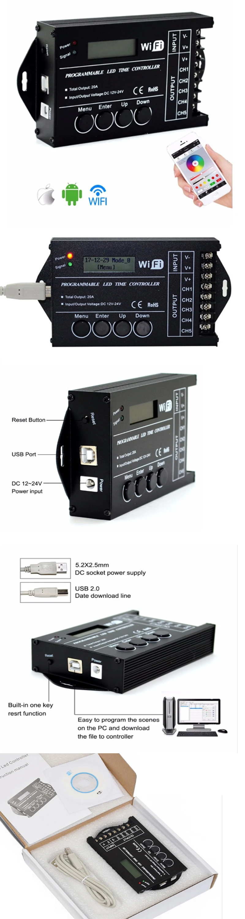 DC12 DC24V TC420/TC421 Wi-Fi время программируемый светодиодный контроллер диммер RGB аквариум Таймер для освещения Вход 5 каналов для прокладки СИД
