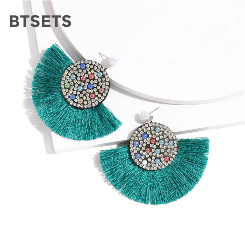 

Earrings For Women Bohemian Statement Luxury Long Earring African Colorful Handmade Geometric Fringe Fashion Large Rhinestone