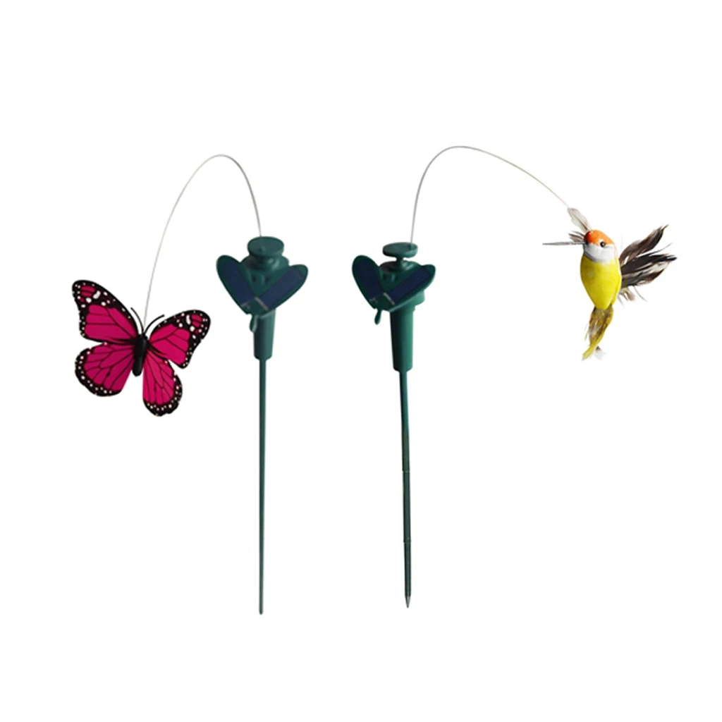 2pcs/set Lovely Solar Power Flying Fluttering Butterfly Bird Flower Garden Yard Decor Patio Lawn Ornament