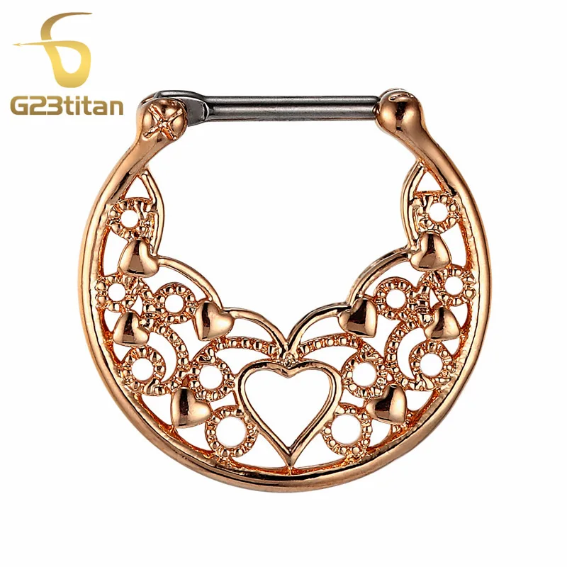 Модные женские пирсинг, Септум, кликер 8 мм титановый стержень розовое золото Кристалл кольцо в нос женские украшения для тела - Окраска металла: Septum Ring