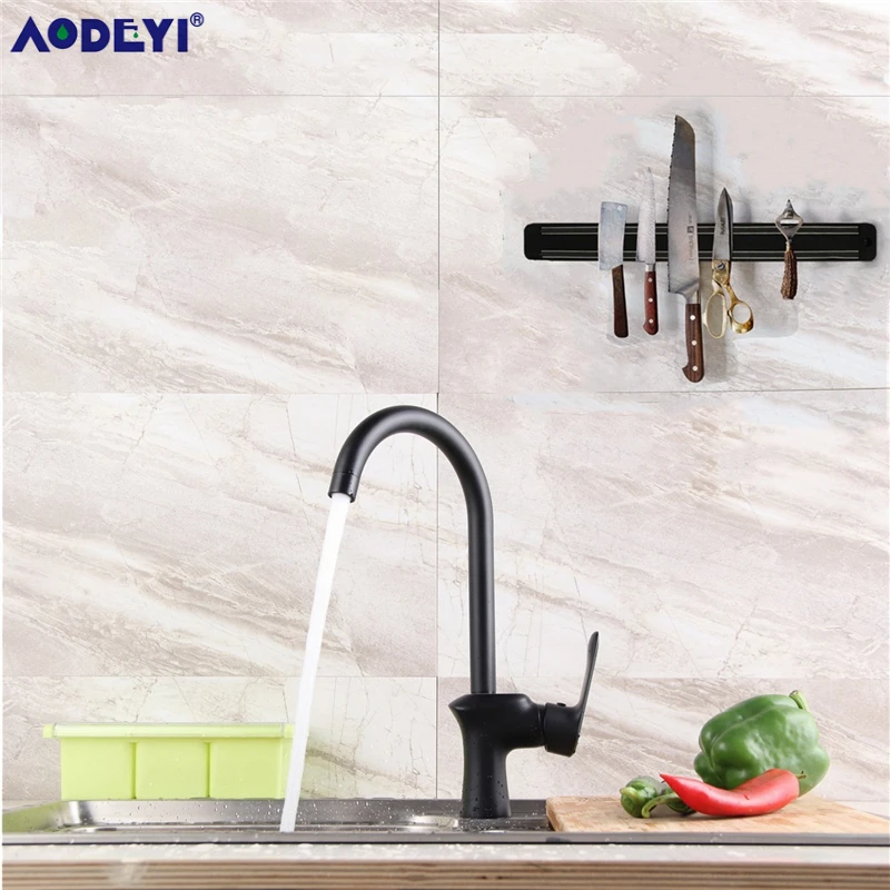 Black Solid Brass Kitchen Faucet Sink Mixer Tap 360 Degree Hot and Cold Kitchen Water Tap Sink Rotation with Aerator 2 Kinds