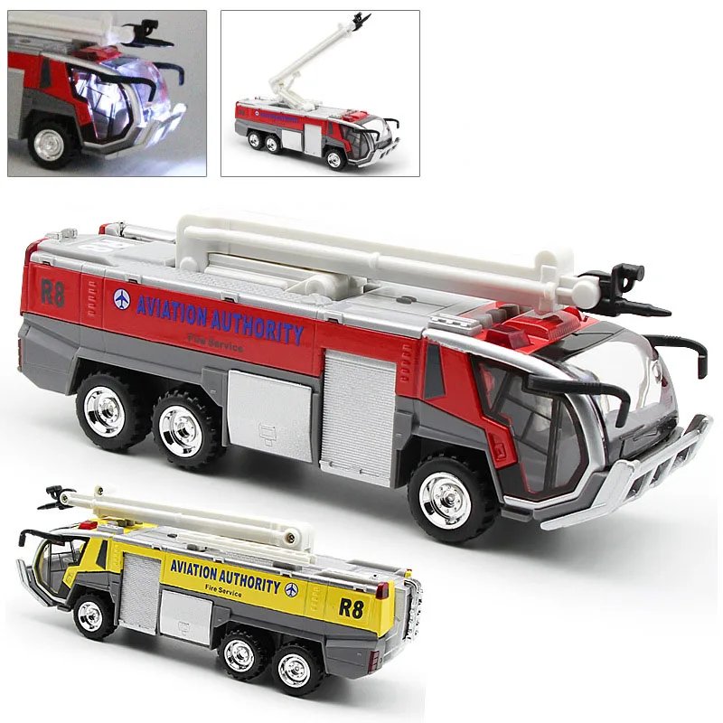 

1/32 Alloy Airport Fire Truck Model Toy Cars Vehicle Pull Back Light Music Diecast Engineering Car Toys For Children