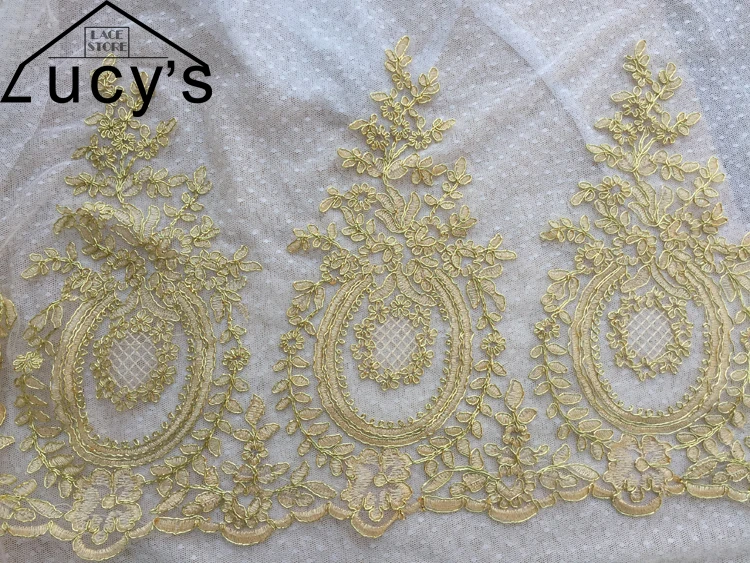 1 Yard gold lace trim 29.5CM wide embroidered luxurious church veil