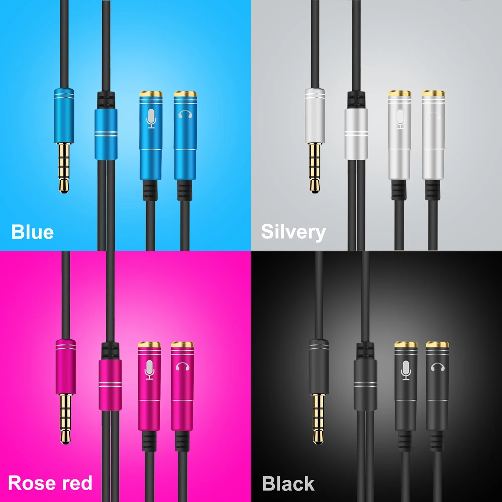 200pcs Gold Plated 3 5mm Jack Headphone Mic Audio Splitter Aux Extension Adapter Cable Cord for Computer PC Microphone laptop