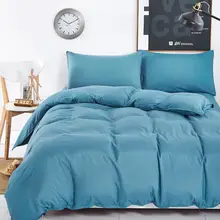 Bettwäsche-sets Einfache farbe See Blau gestreiften bettlaken duver bettbezug kissenbezug weich und bequem König Königin Voller Doppel