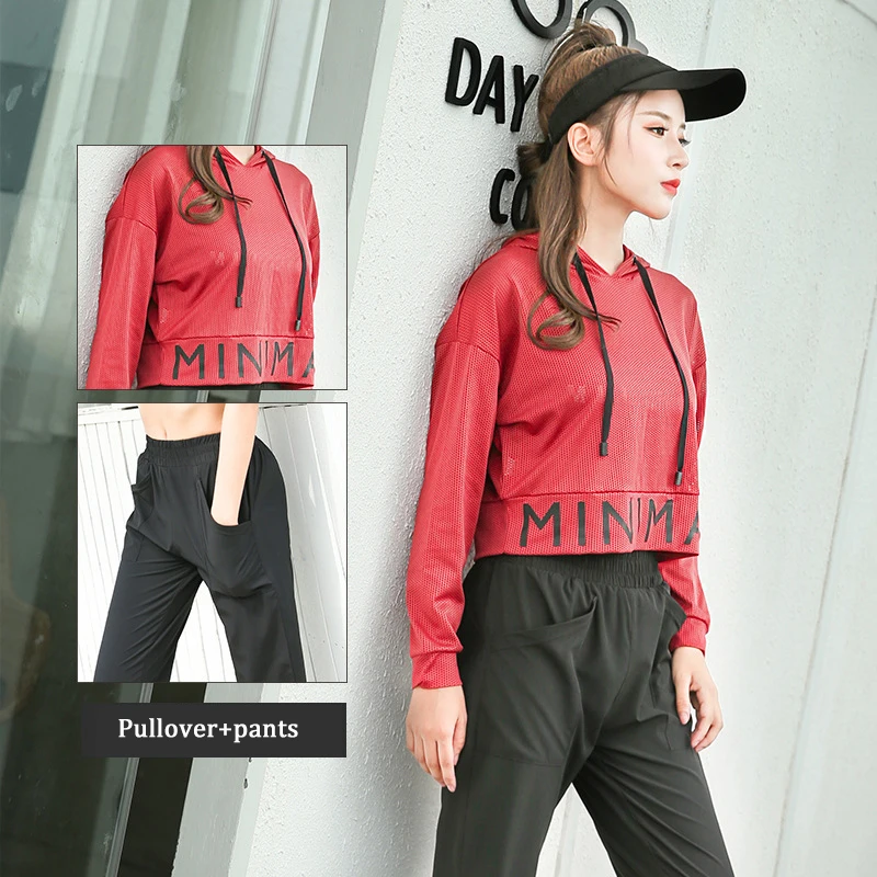 

Sport Jacket+Pants Quick Dry Yoga Suits 2 in 1 Winter Running Suit Female Breathable Gym Jogging Sport Set Autumn For Girls Red