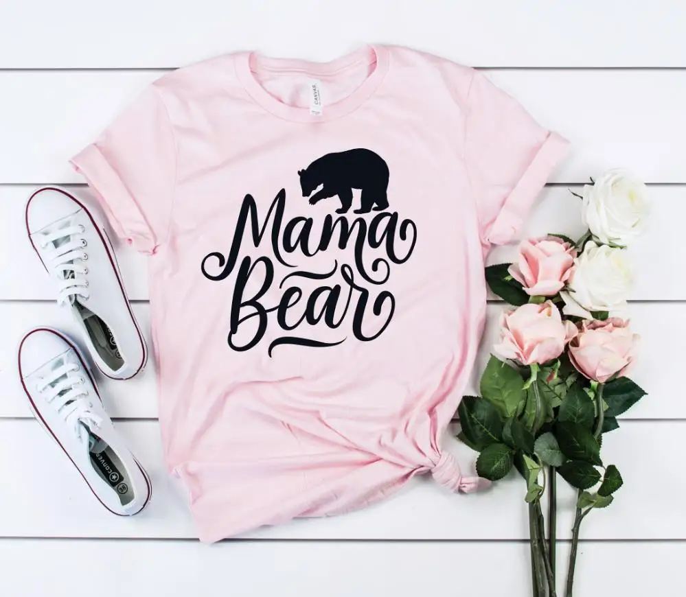 Mama Bear Print Women tshirt Cotton Casual Funny t shirt For Lady Girl Top Tee Hipster Ins NA-102 - Цвет: Розовый