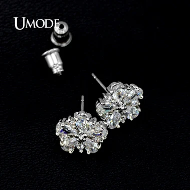 UMODE Top quality Pure AAA CZ Cubic Zirconia Stone May Flower Stud Earrings Birthday Gift Jewelry UE0028