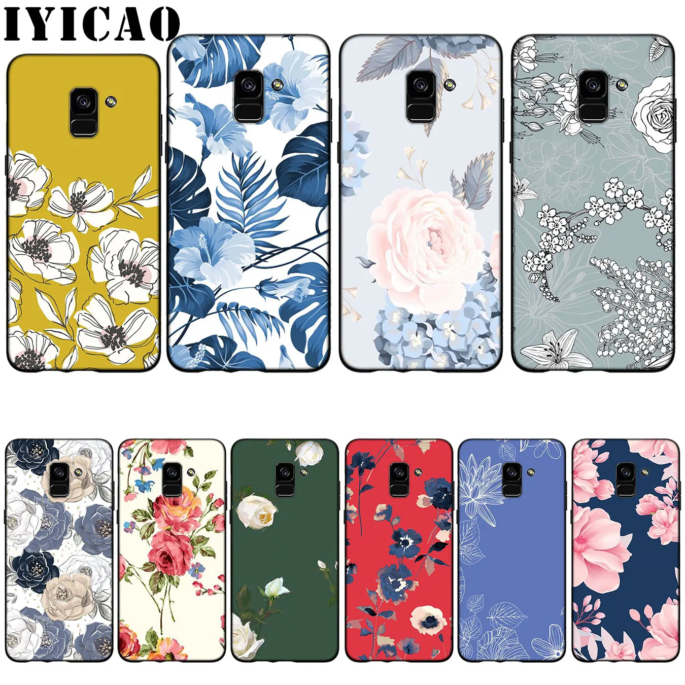 IYICAO Red butterfly on white roses flower Silicone Soft Case for Samsung Galaxy A6 Plus A9 A8 A7 2018 A3 A5 2016 2017 Note 9 8 |